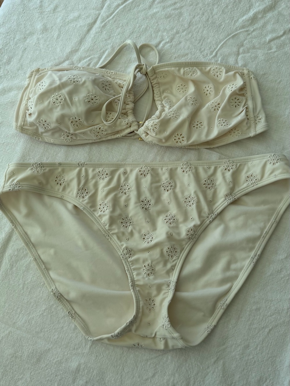 Shade & Shore Cream Eyelet Bandeau Bikini Set